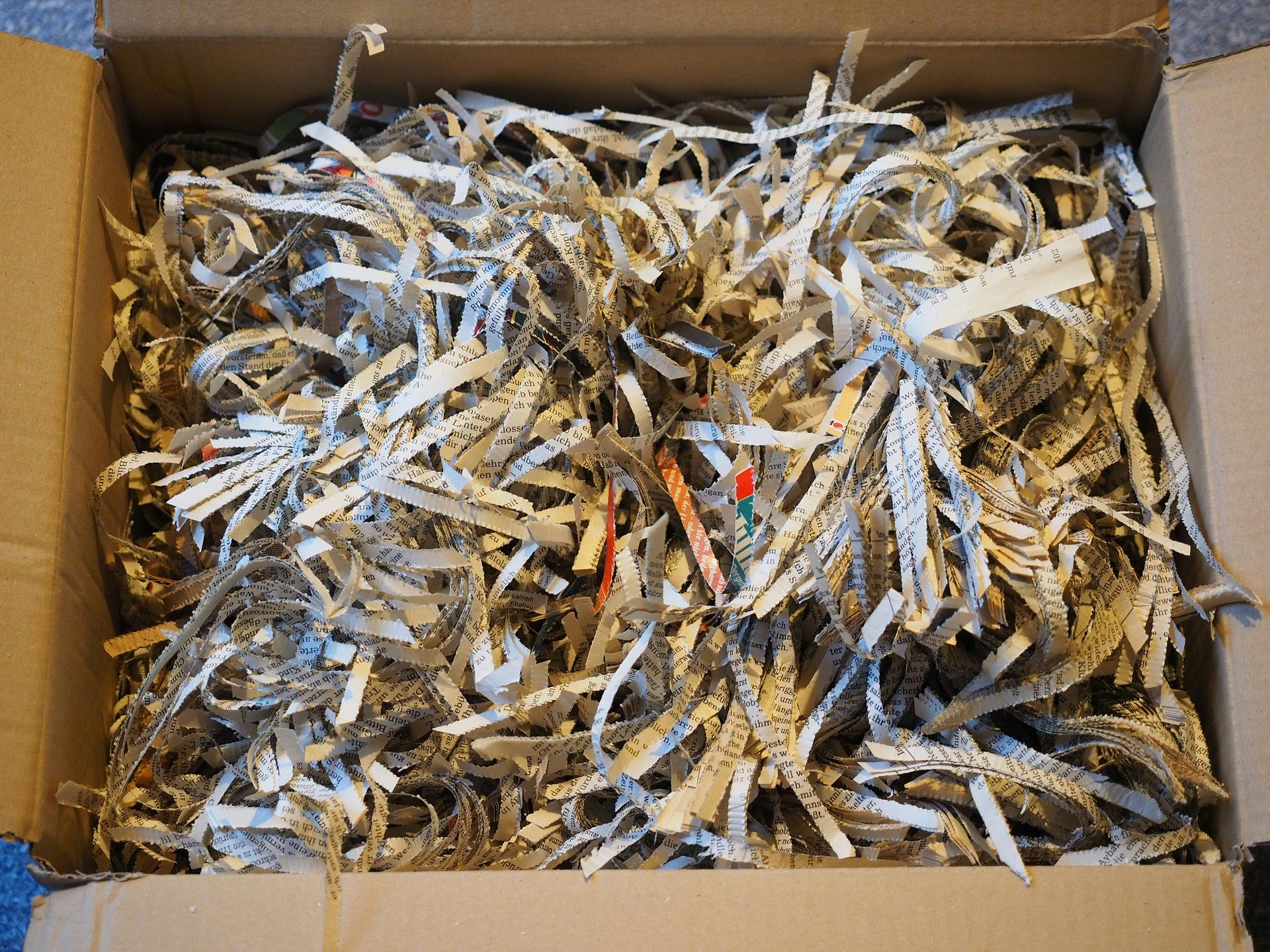 Shredded paper for recycling