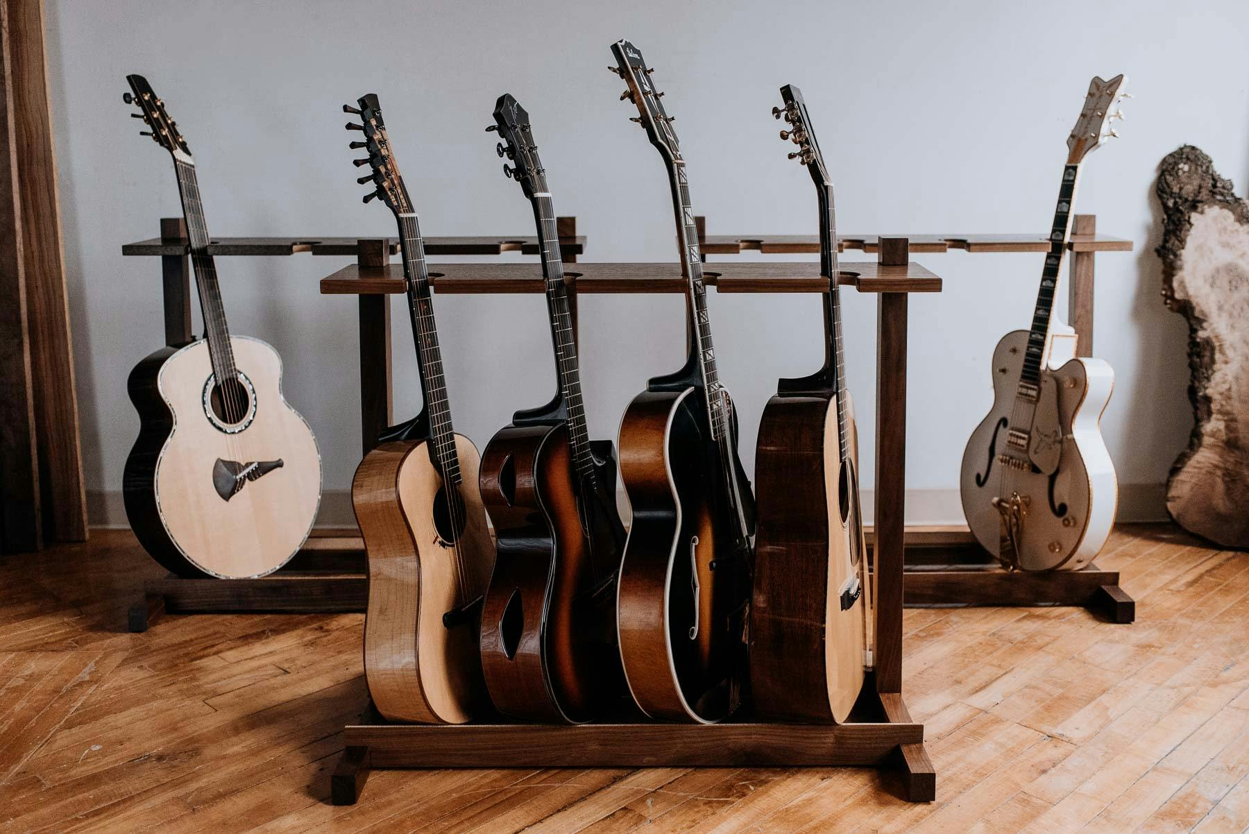 olin wooden guitar floor stand display