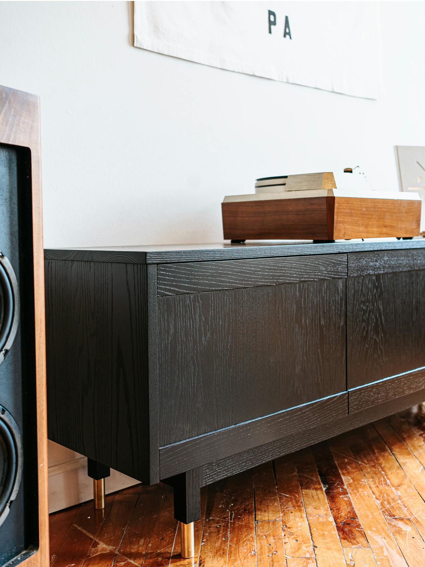 custom music room solid wood ash media console with vinyl storage cabinet by american music furniture
