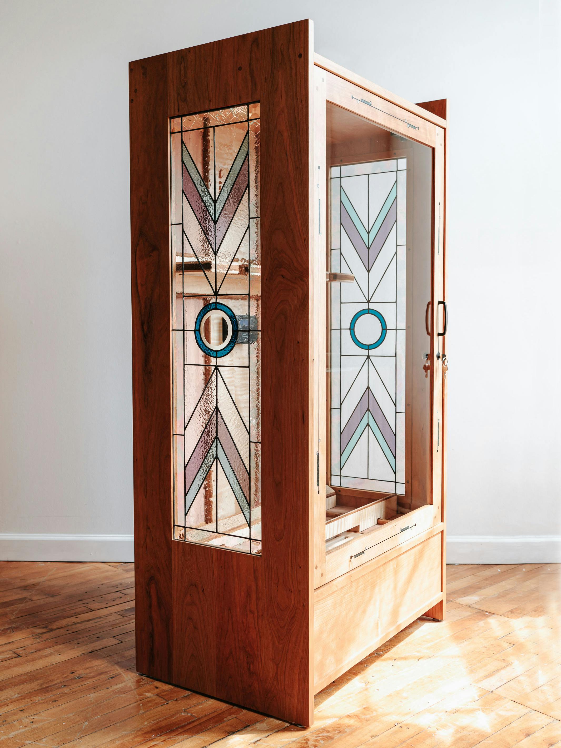 custom stained glass guitar display cabinet