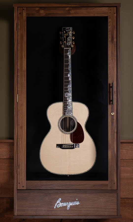 bourgeois custom acoustic guitar display case by american music furniture