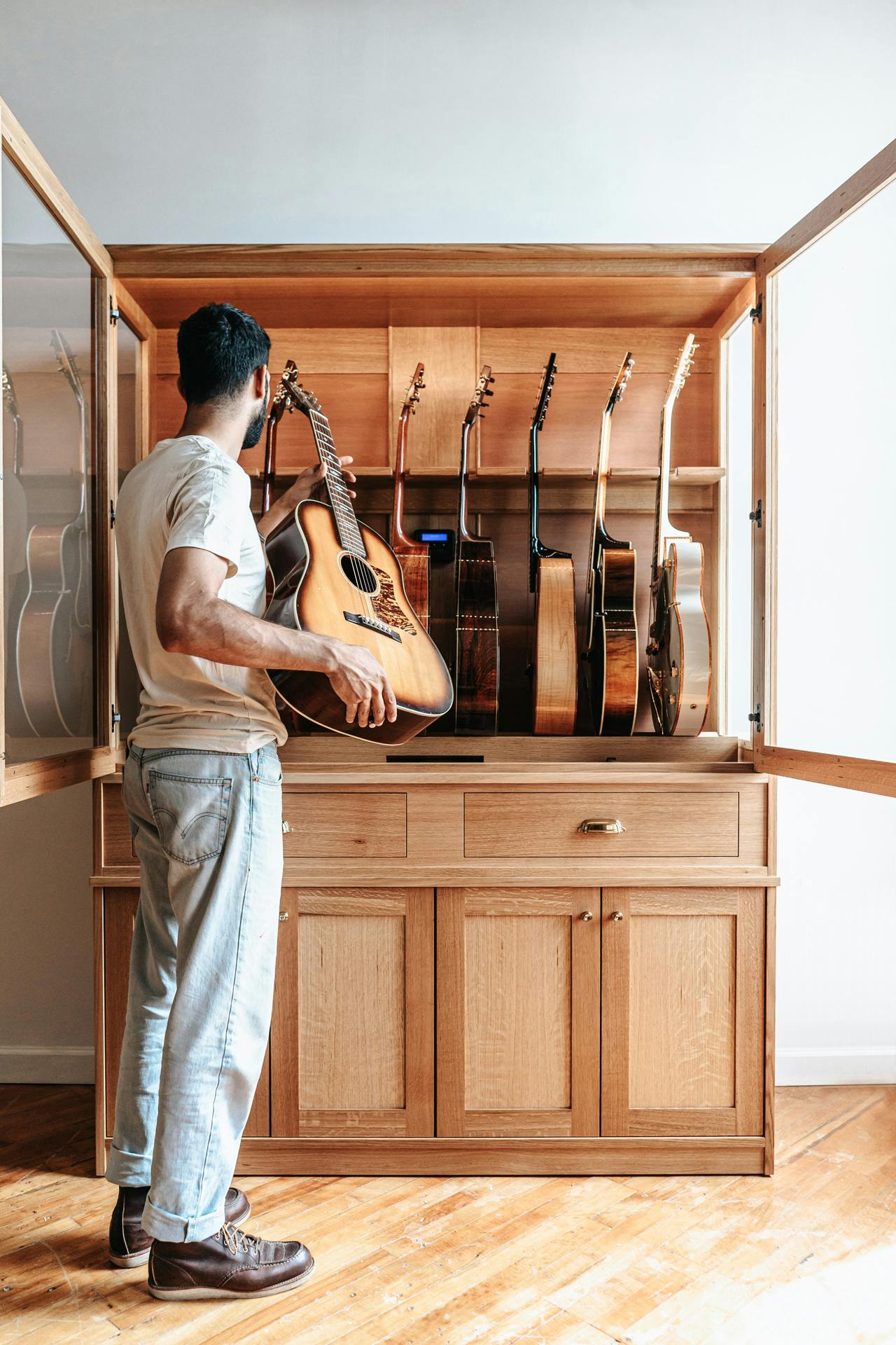 custom oak guitar humidor cabinet