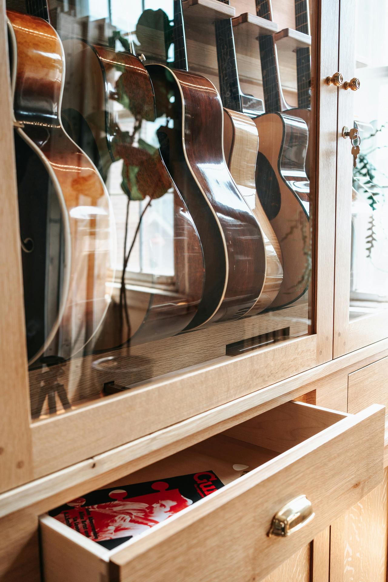 oak guitar storage cabinet and humidor by american music furniture