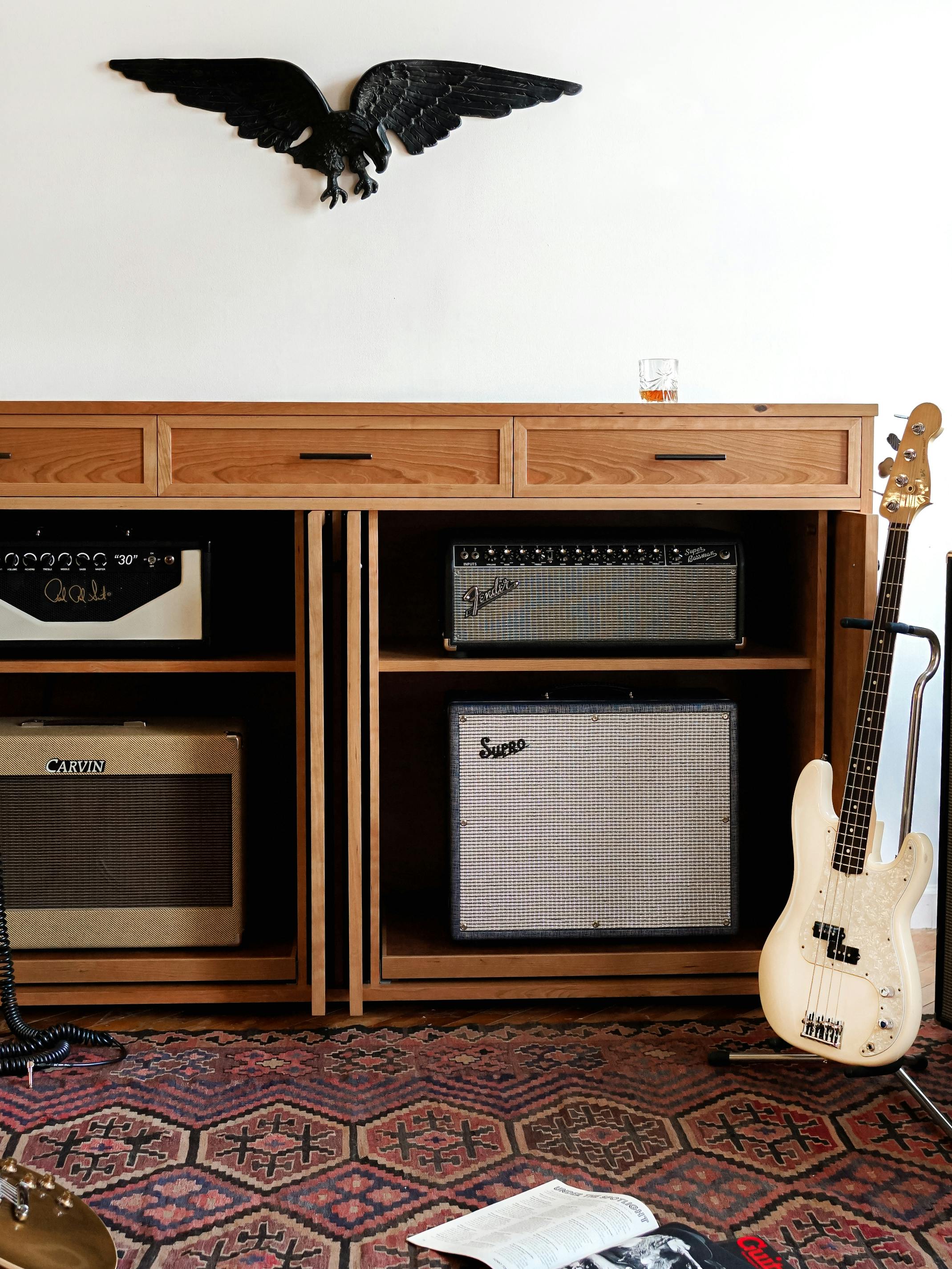 custom cherry guitar amp storage cabinet by american music furniture