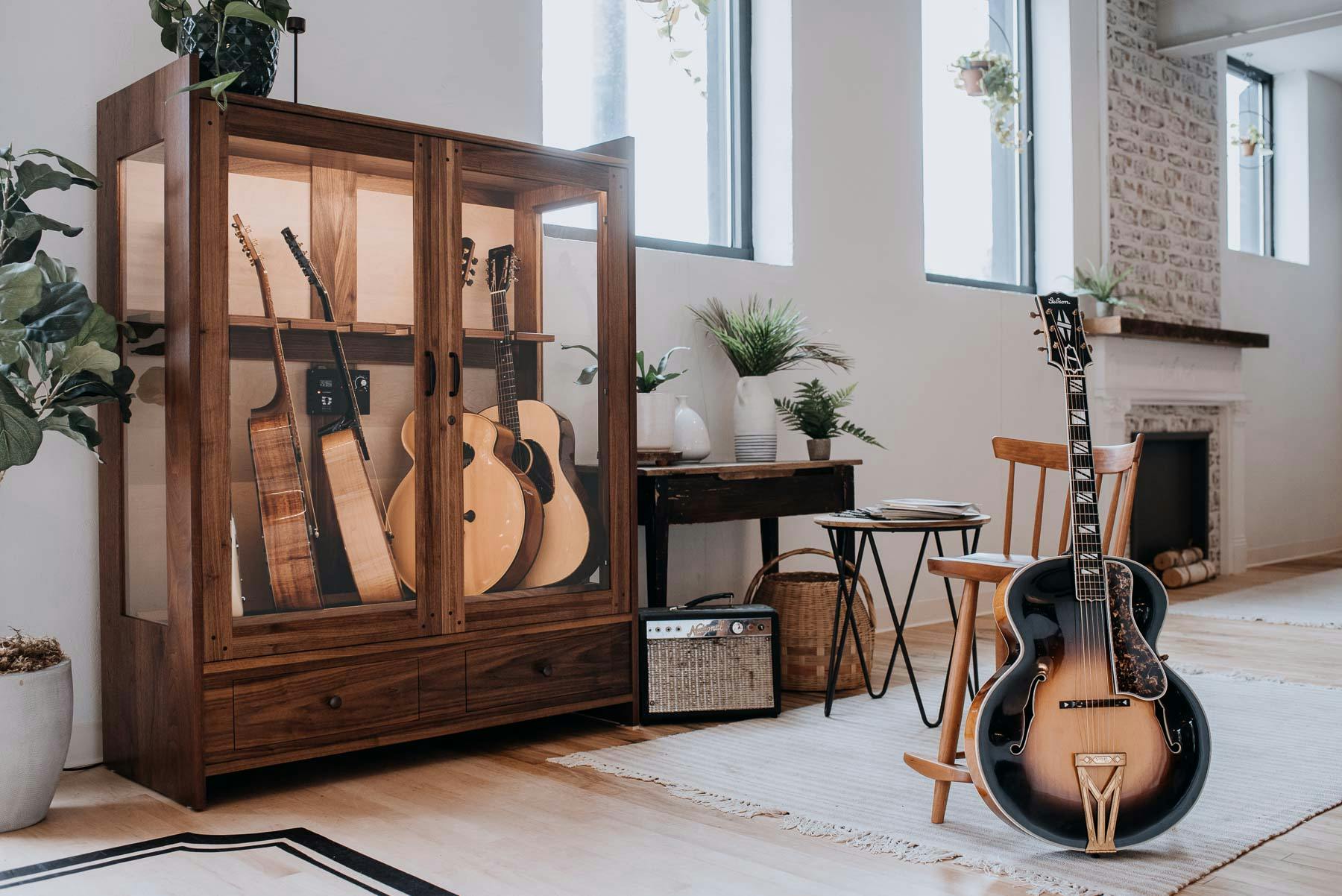 music room design furniture guitar display case guitar chair and guitar stand by american music furniture