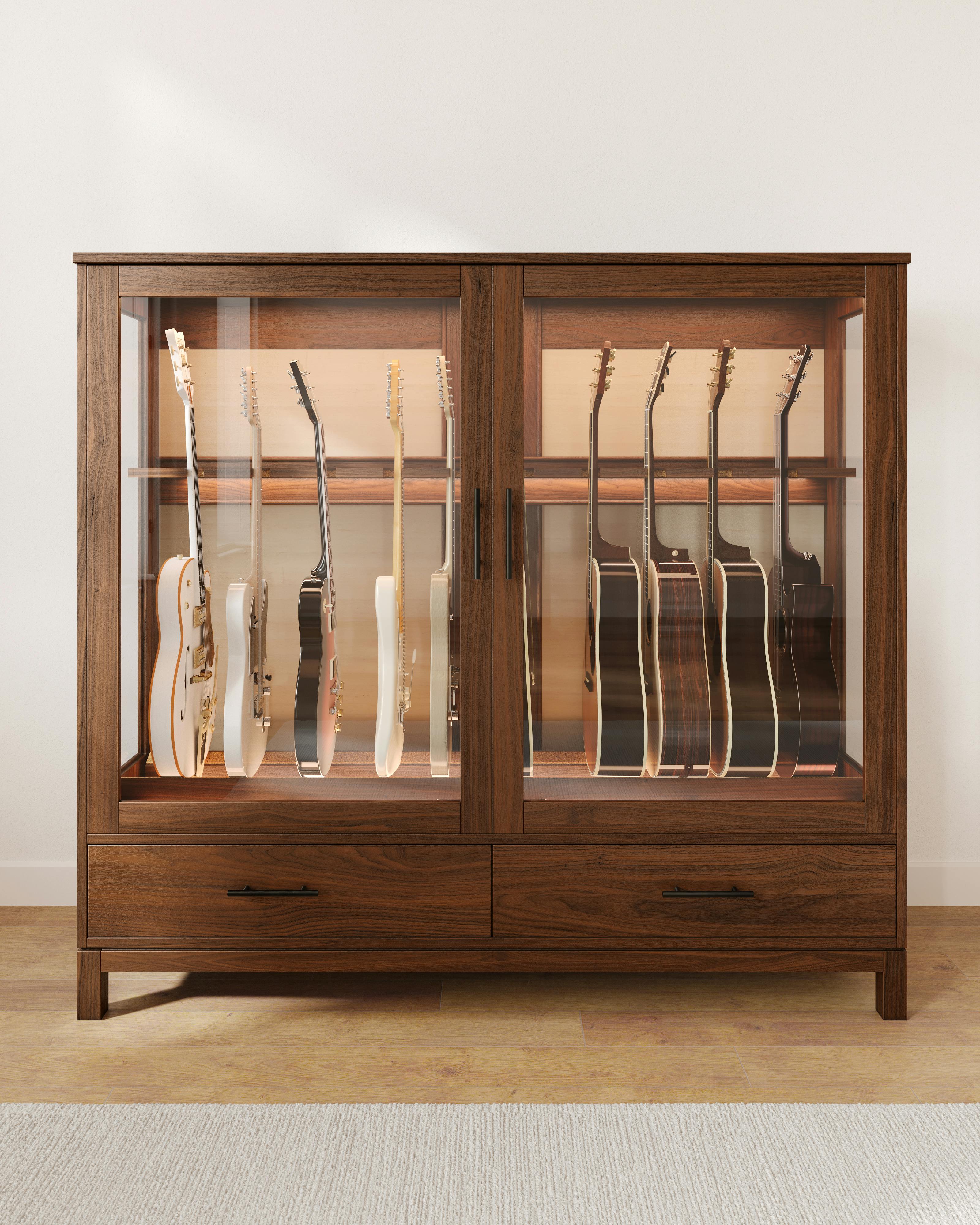 music room design climate controlled guitar case display cabinet by american music furniture