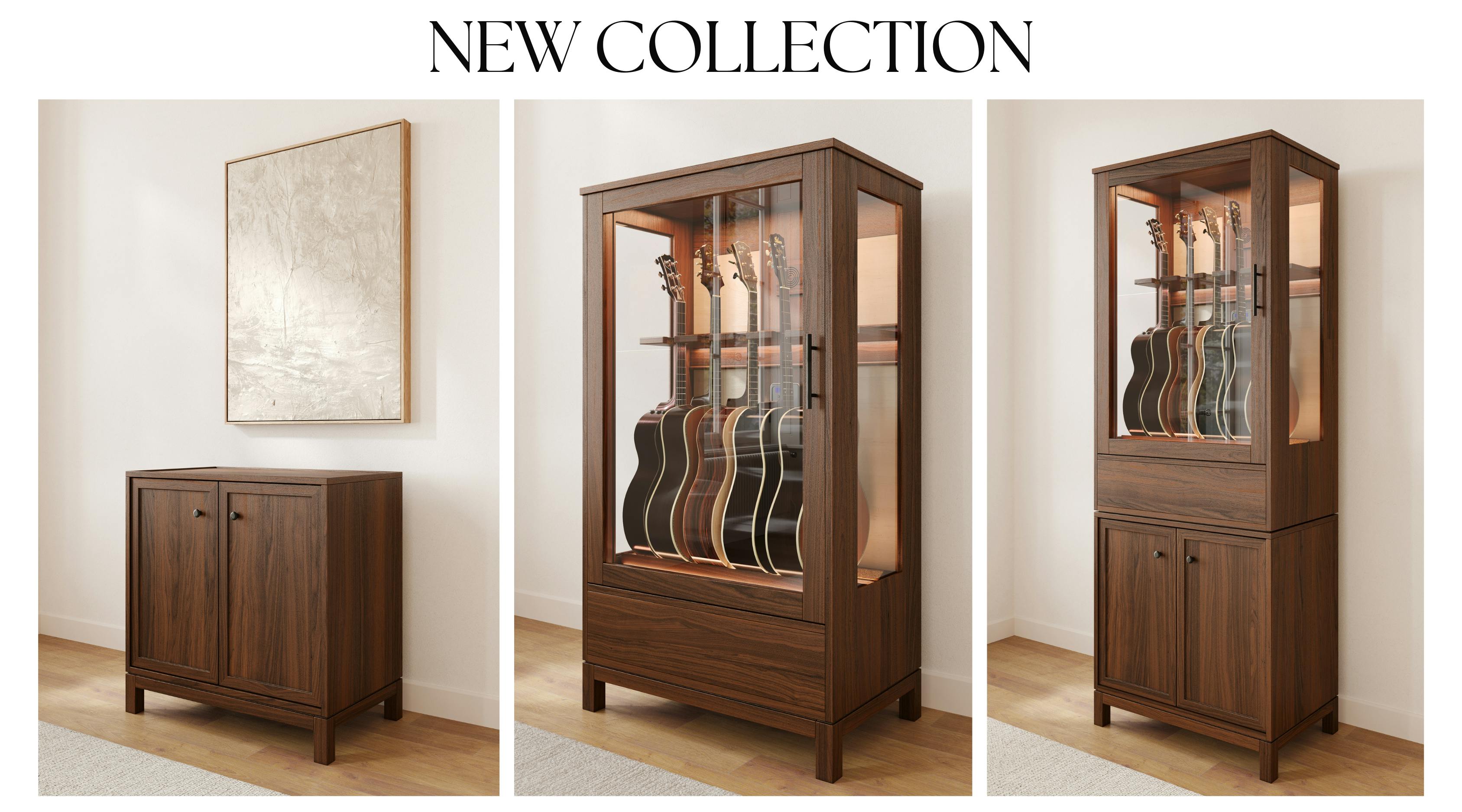 music room furniture guitar display case and guitar accessory storage cabinets