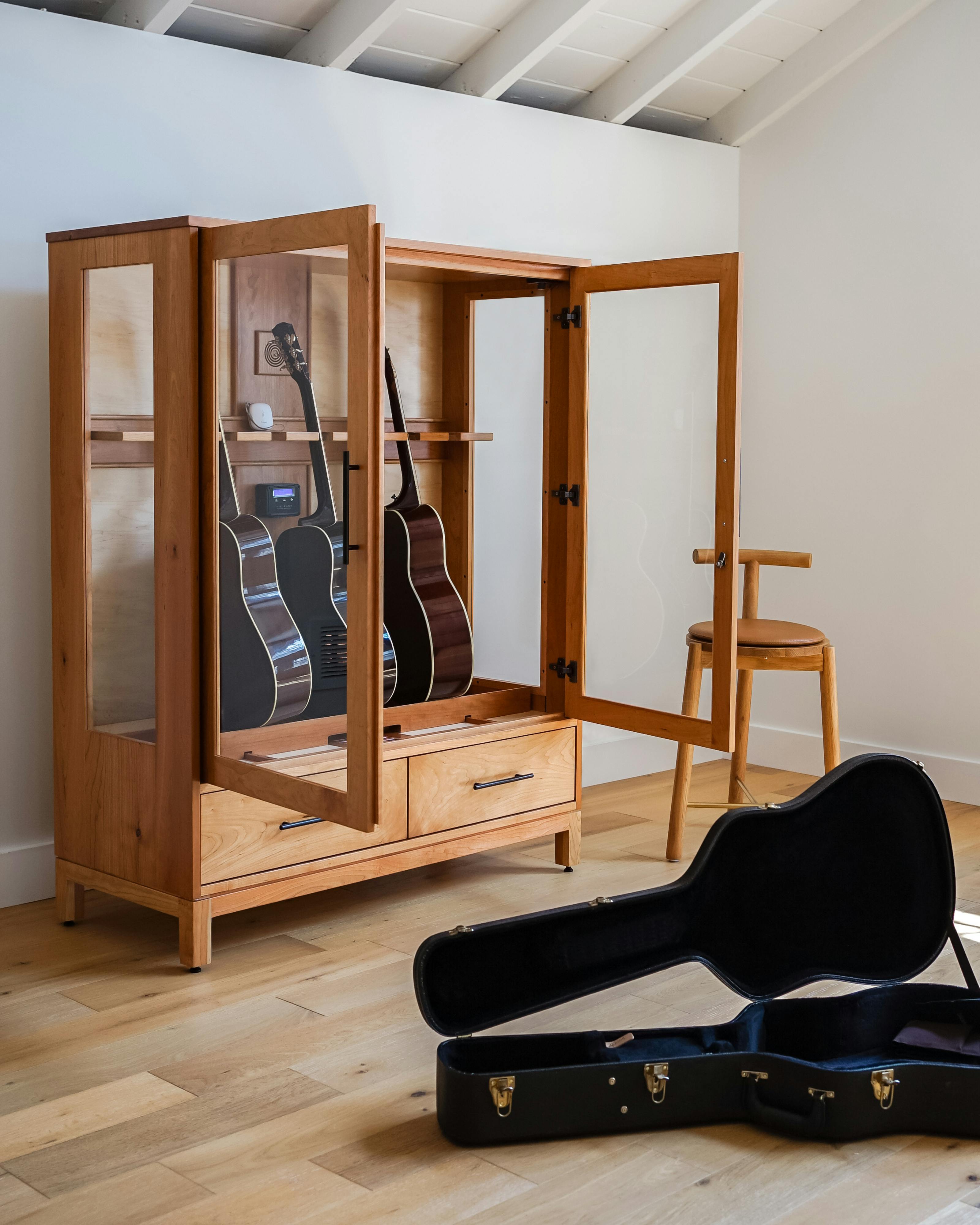 cherry humidified guitar display cabinet by american music furniture