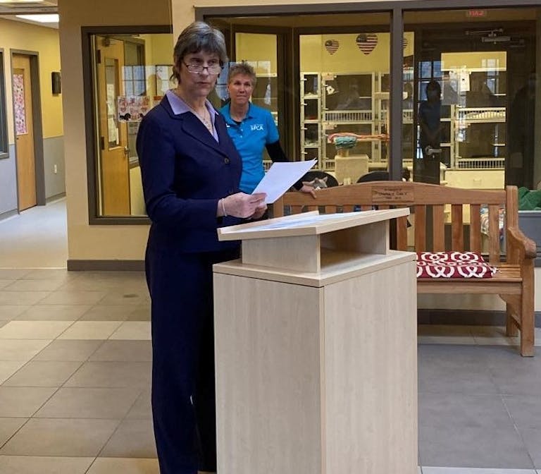 BCSPCA board president Dianne Magee highlights the impact of the Quakertown shelter in its first 10 years, including 20,000 animals served and nearly 10,000 adoptions.