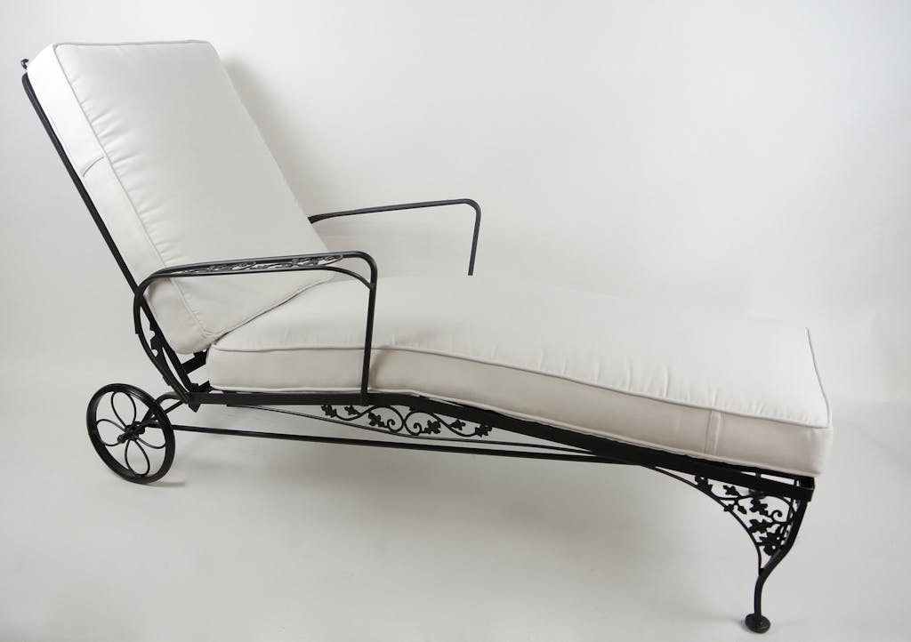 Vintage Wrought Iron Chaise with Custom Cushion in white