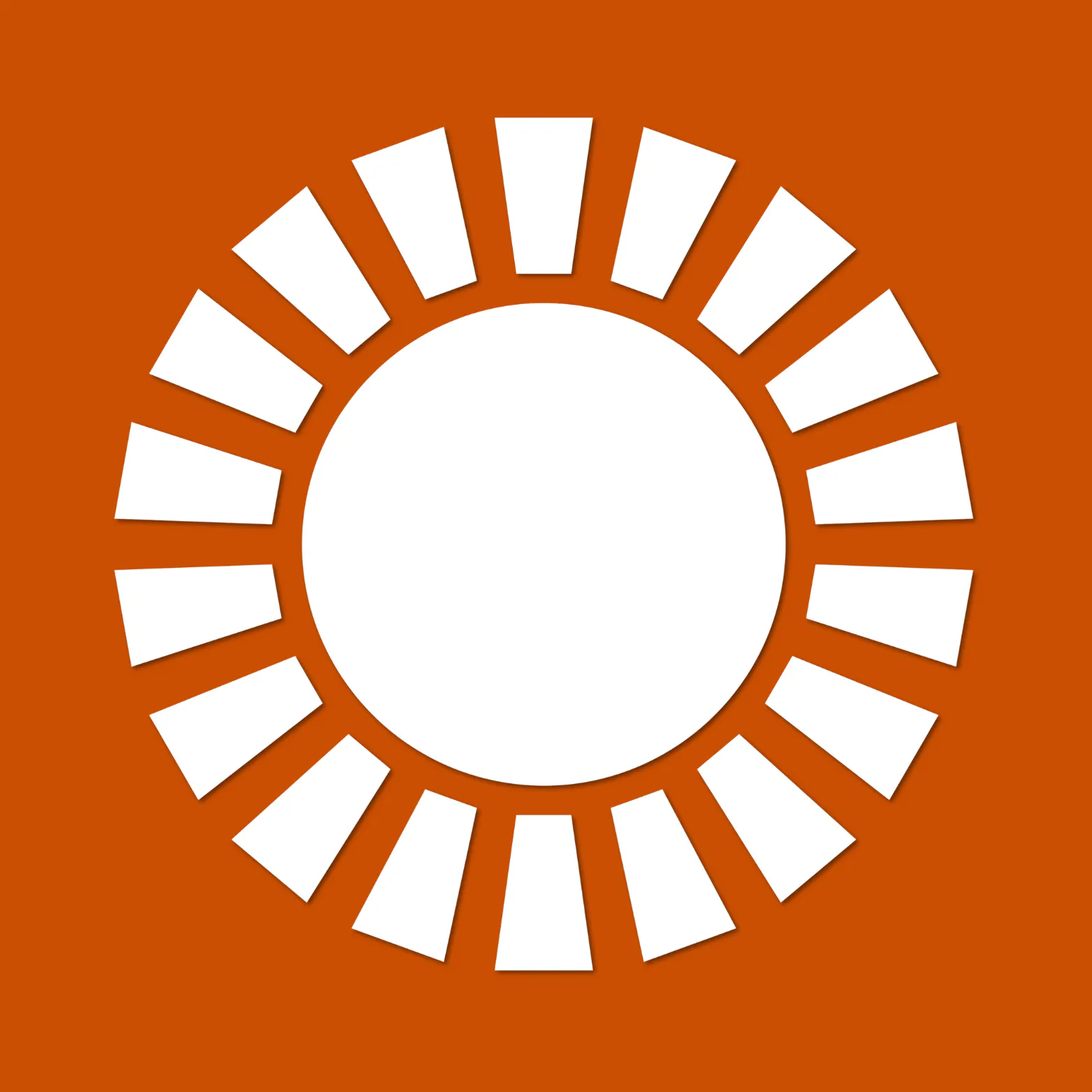 White sun icon with rays, on a dark orange background.