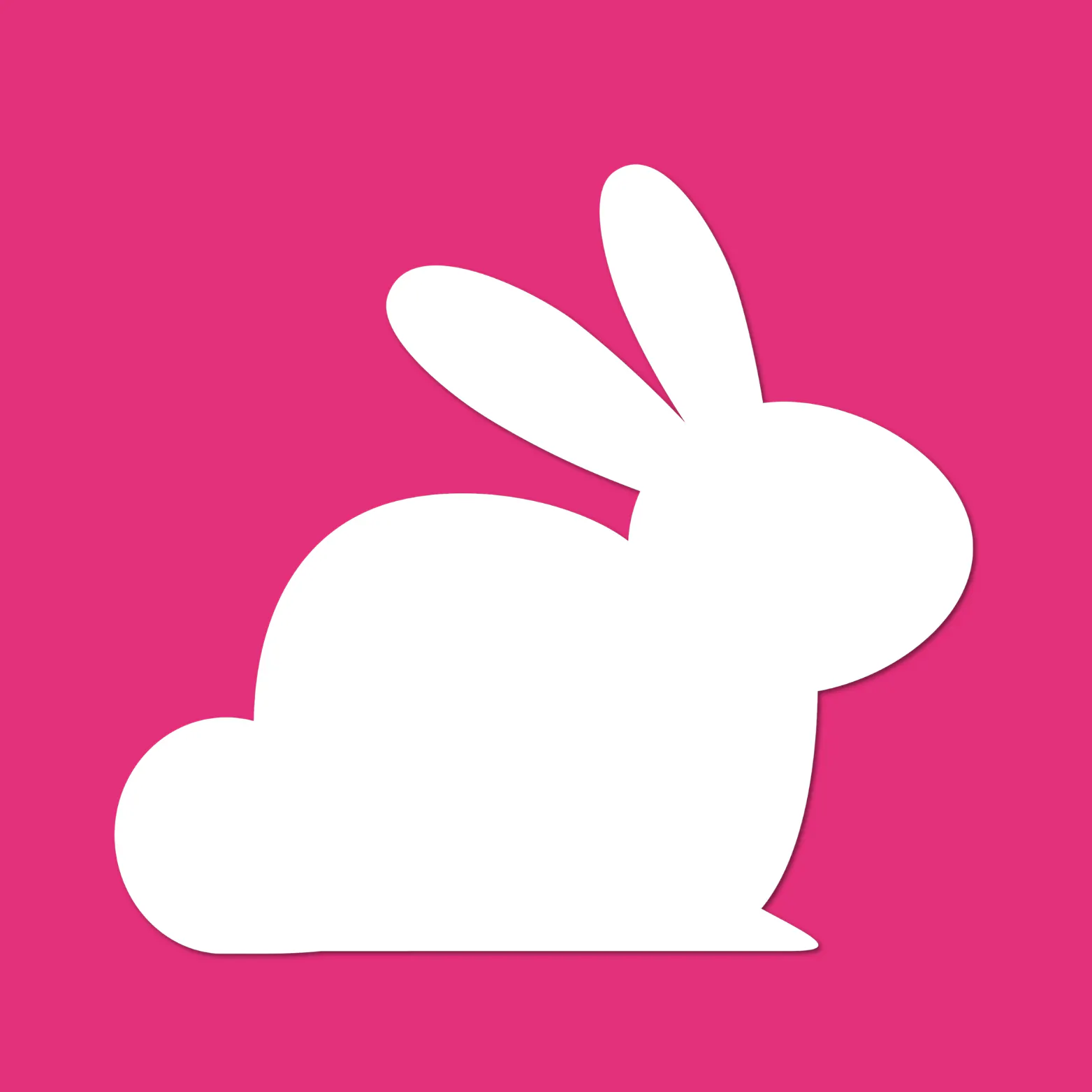 White silhouette of a bunny sitting in profile, on a bright pink background.