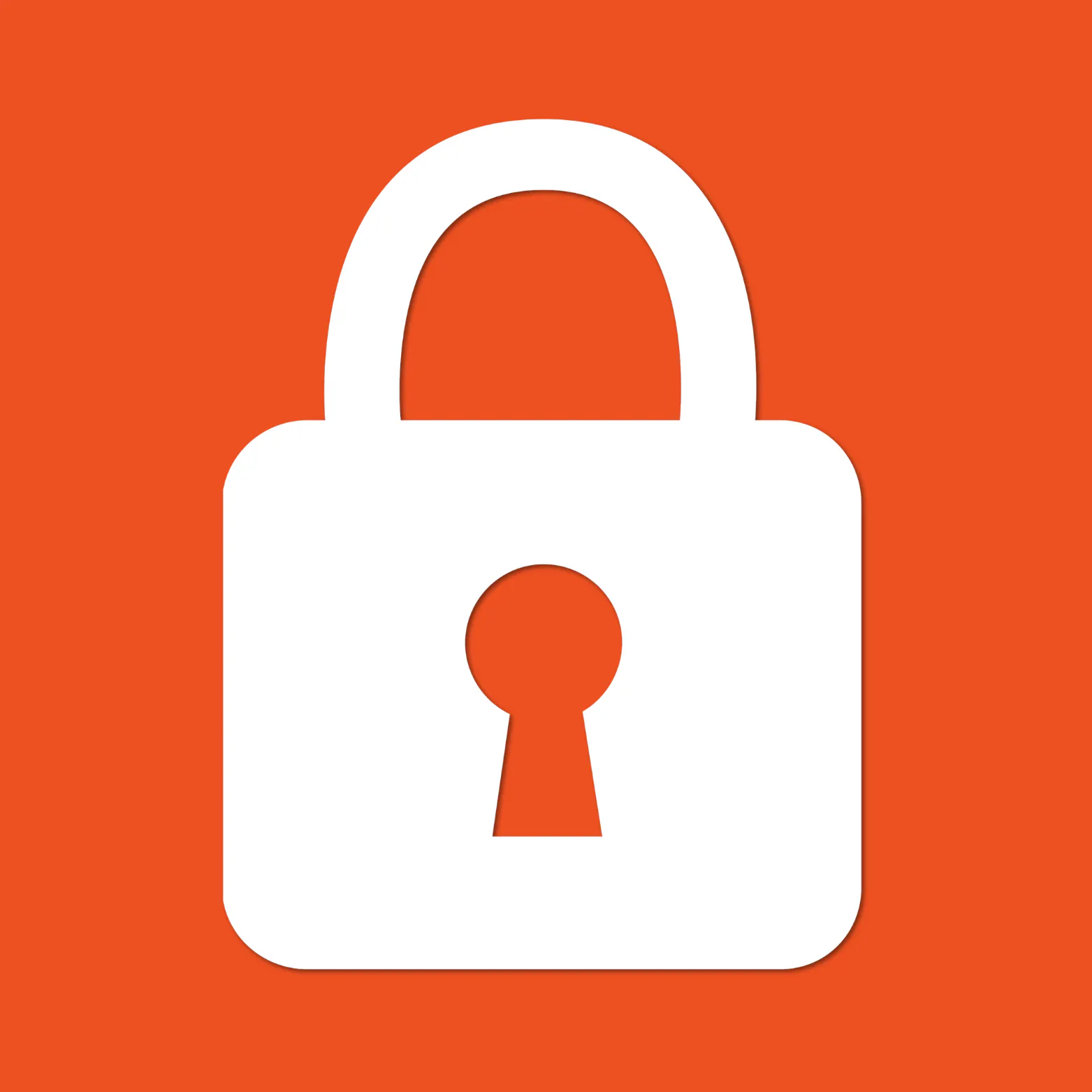 White padlock icon with a keyhole, on an orange background.