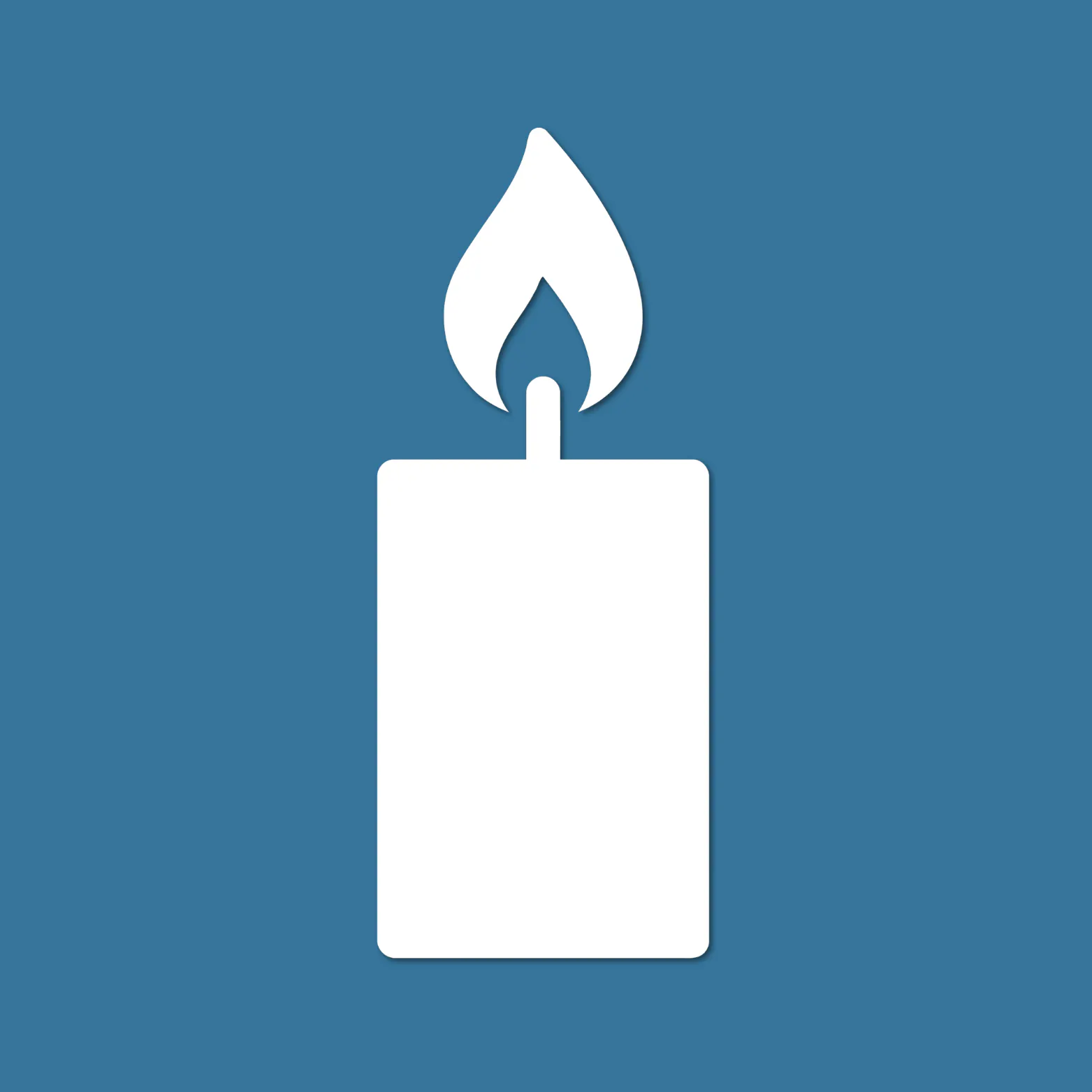 White candle and flame icon on a muted blue background.