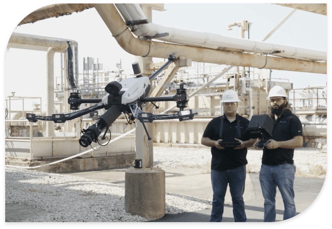 two Clearsight experts remotely controlling a drone