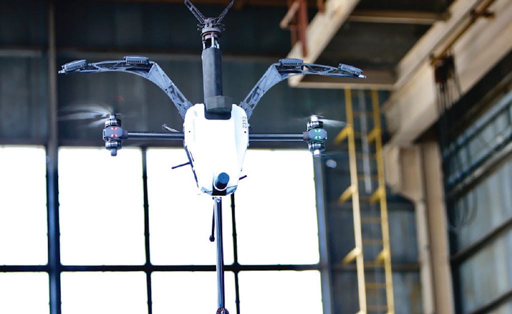 Clearsight NDE drone tilts while flying during an NDE inspection.