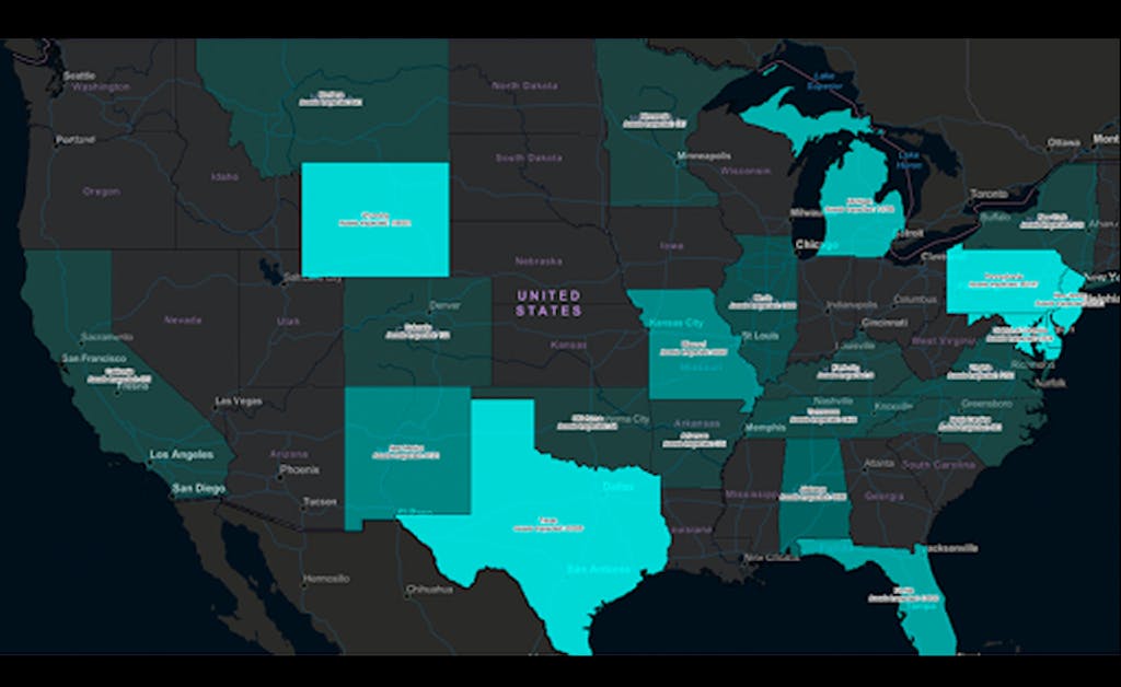 A map of the United States that distinguishes the states where Constellation Clearsight has performed inspections.