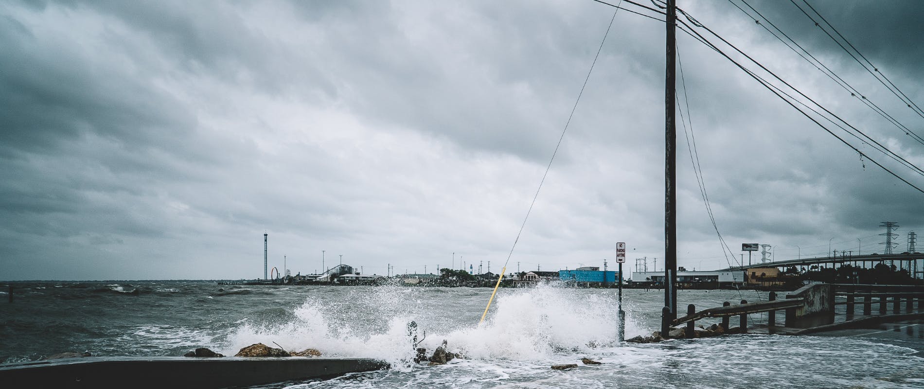 Stormy Hurricane Weather Affecting Power Lines and Utility Poles