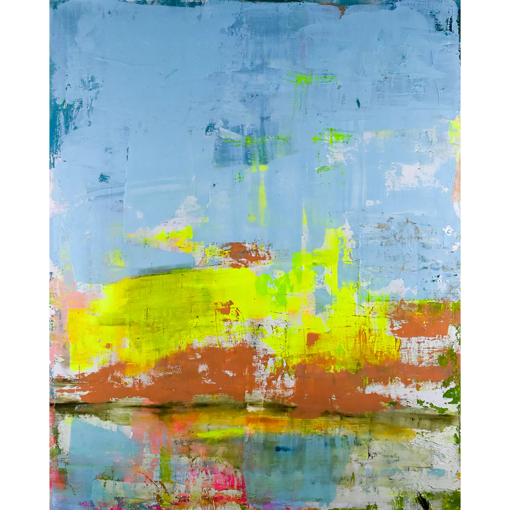 Vibrant colors and dynamic shapes come together to create an uplifting and energetic composition. This piece exudes a sense of adventure and joy, perfect for brightening any space with its playful charm.
