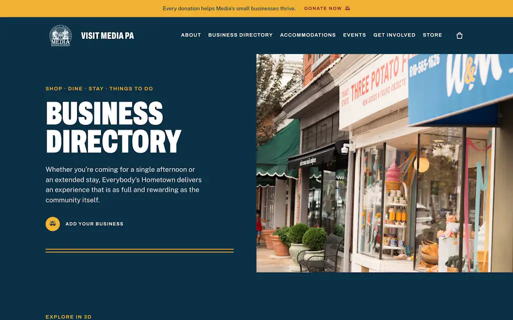 The VisitMediaPA business directory, listing member businesses with category filters