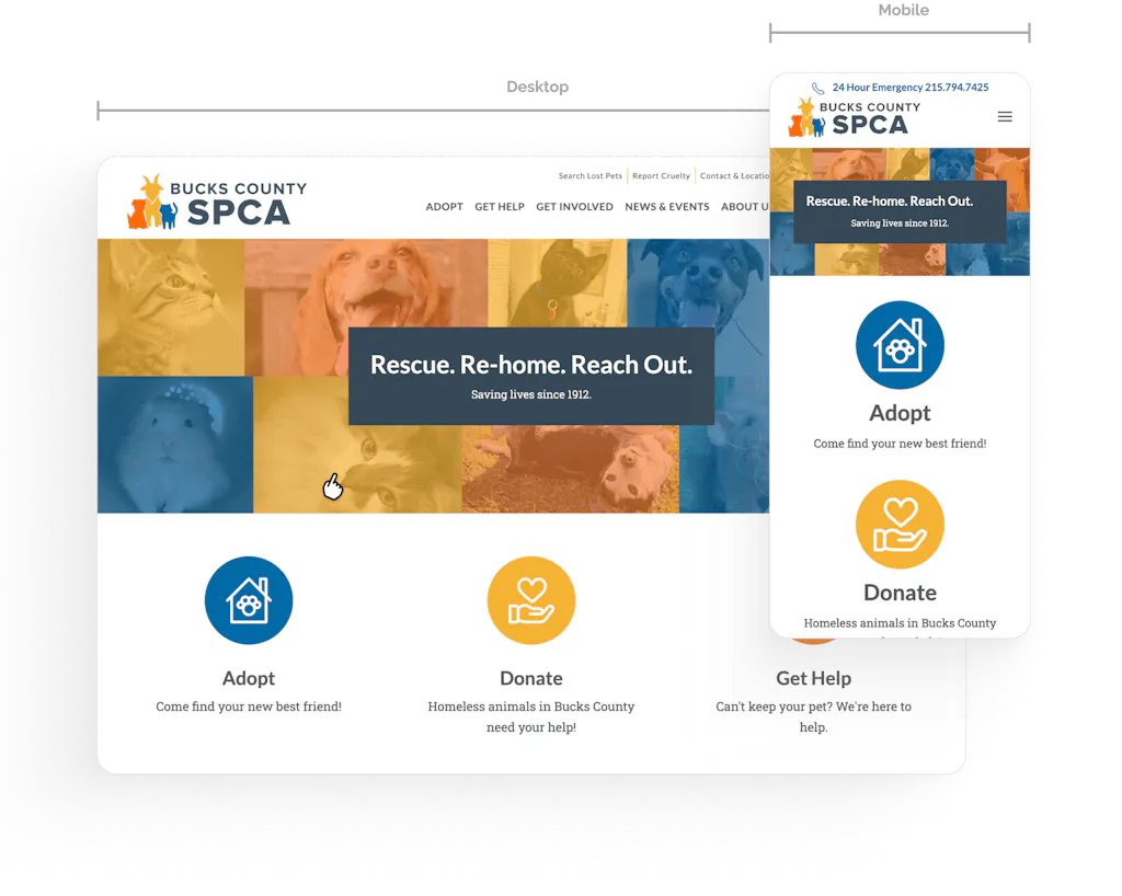 UX design mockups on desktop and mobile