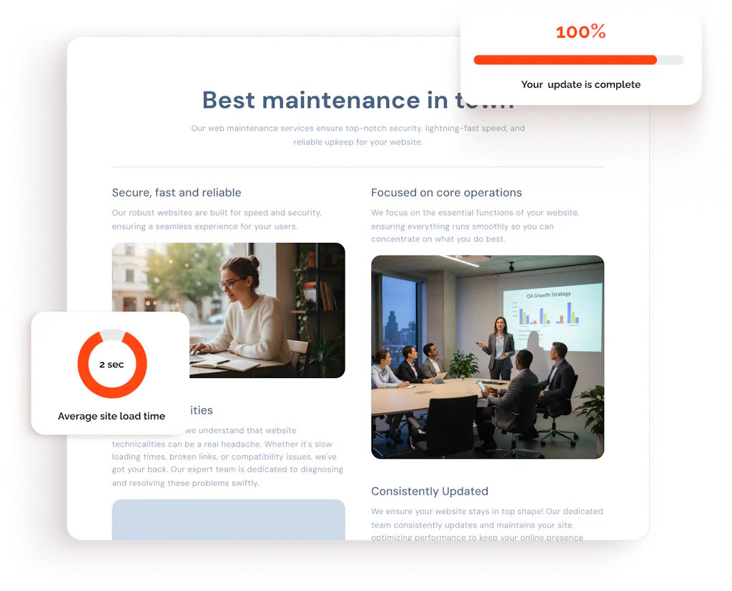 Web maintenance dashboard mockup