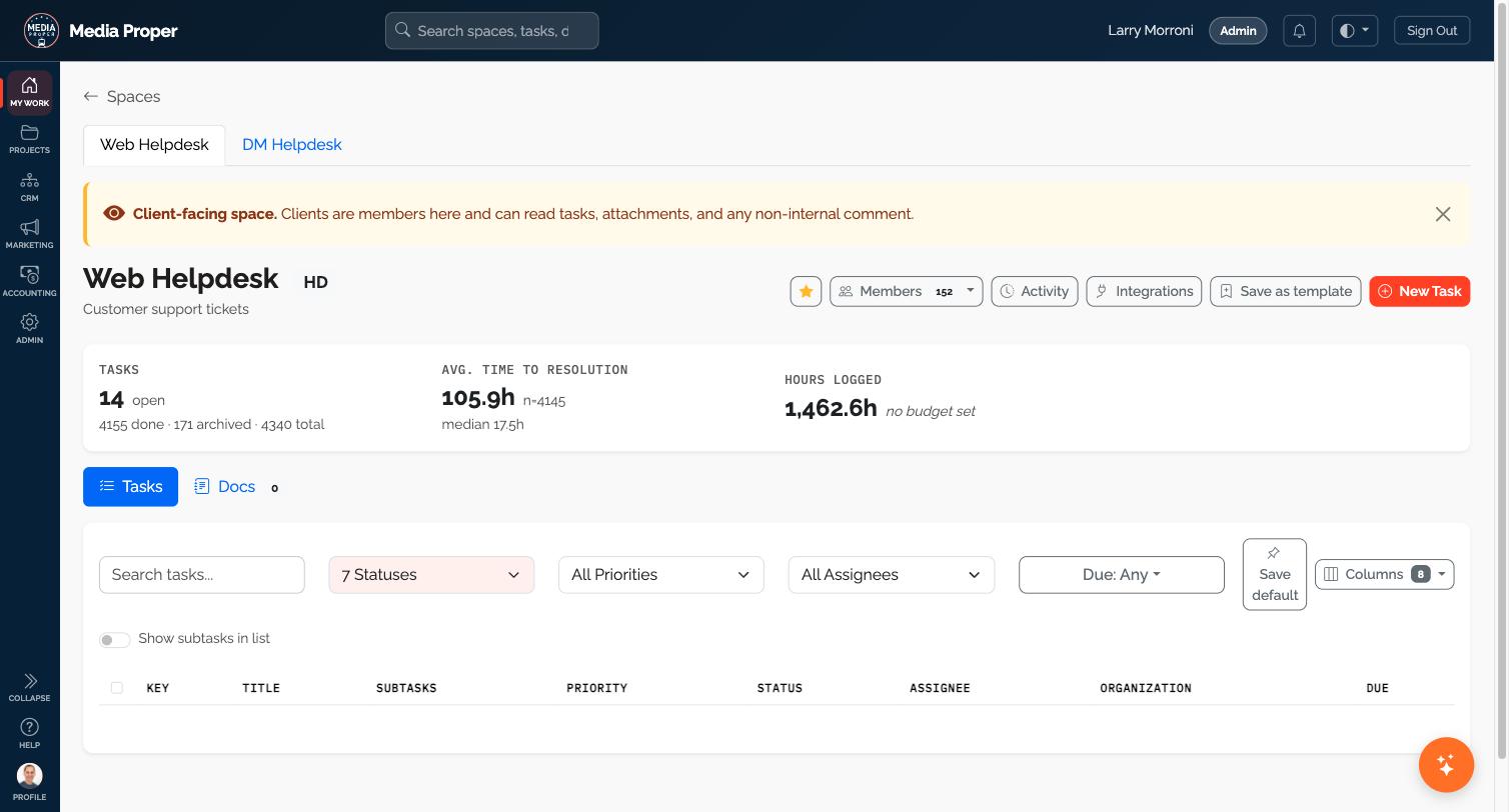 Helpdesk statistics in the Media Proper app