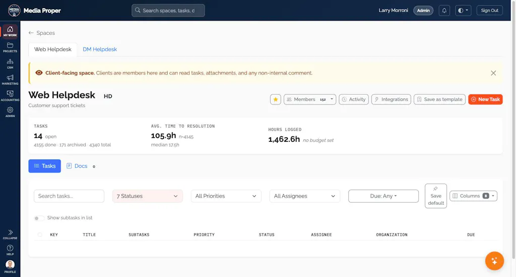 Helpdesk statistics in the Media Proper app