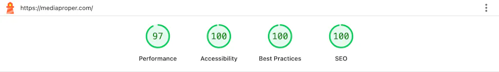 New site Lighthouse mobile score strip