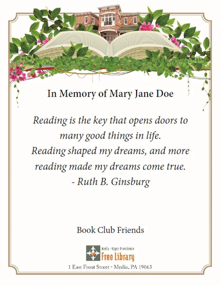 Library Dedication Images Book Dedication - Media-Upper Providence Free Library