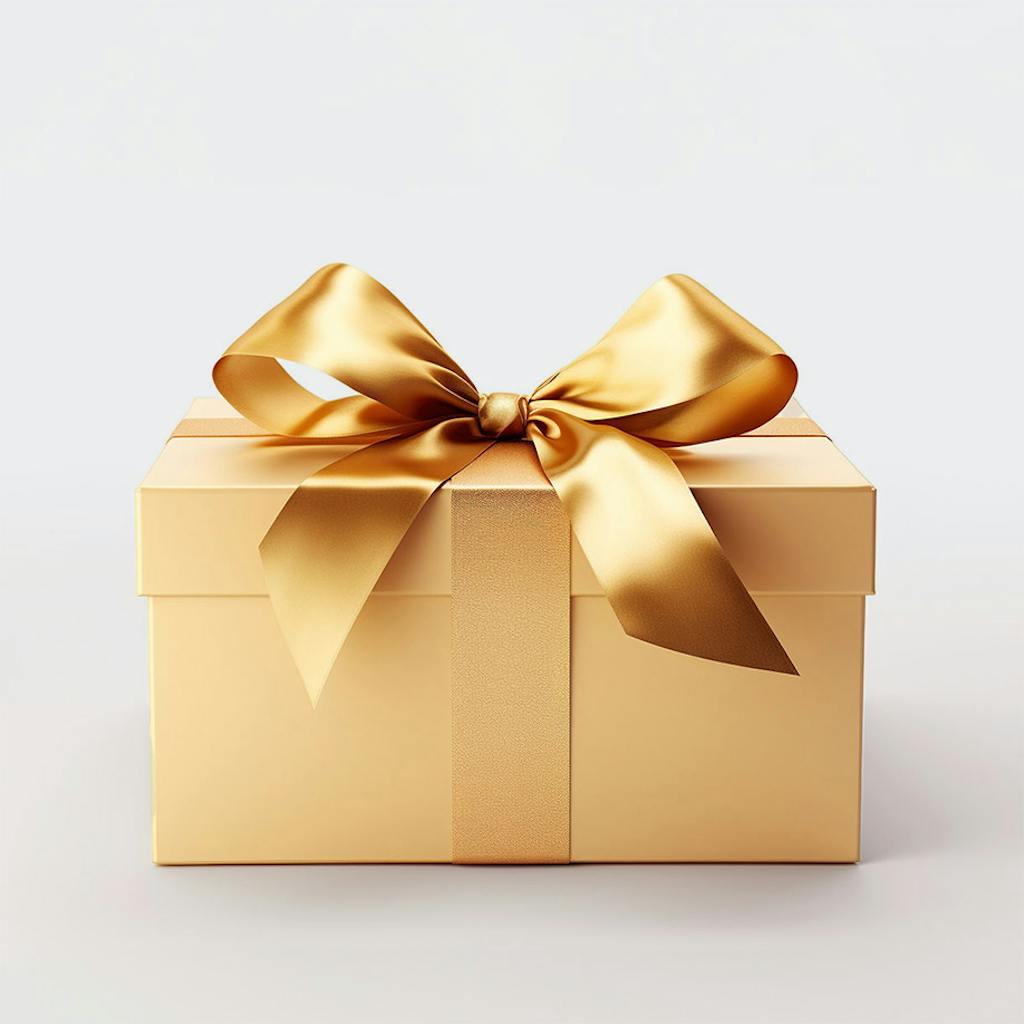 Gray background golden gift box