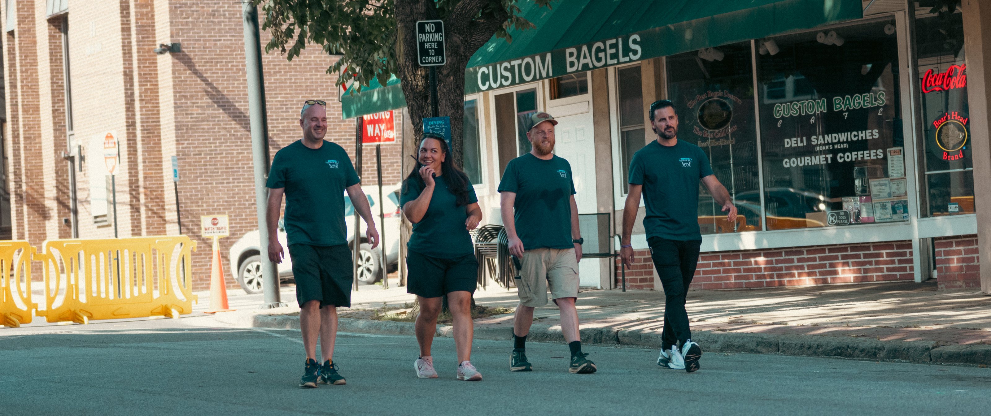 Volunteers walking on State Street in Media, PA