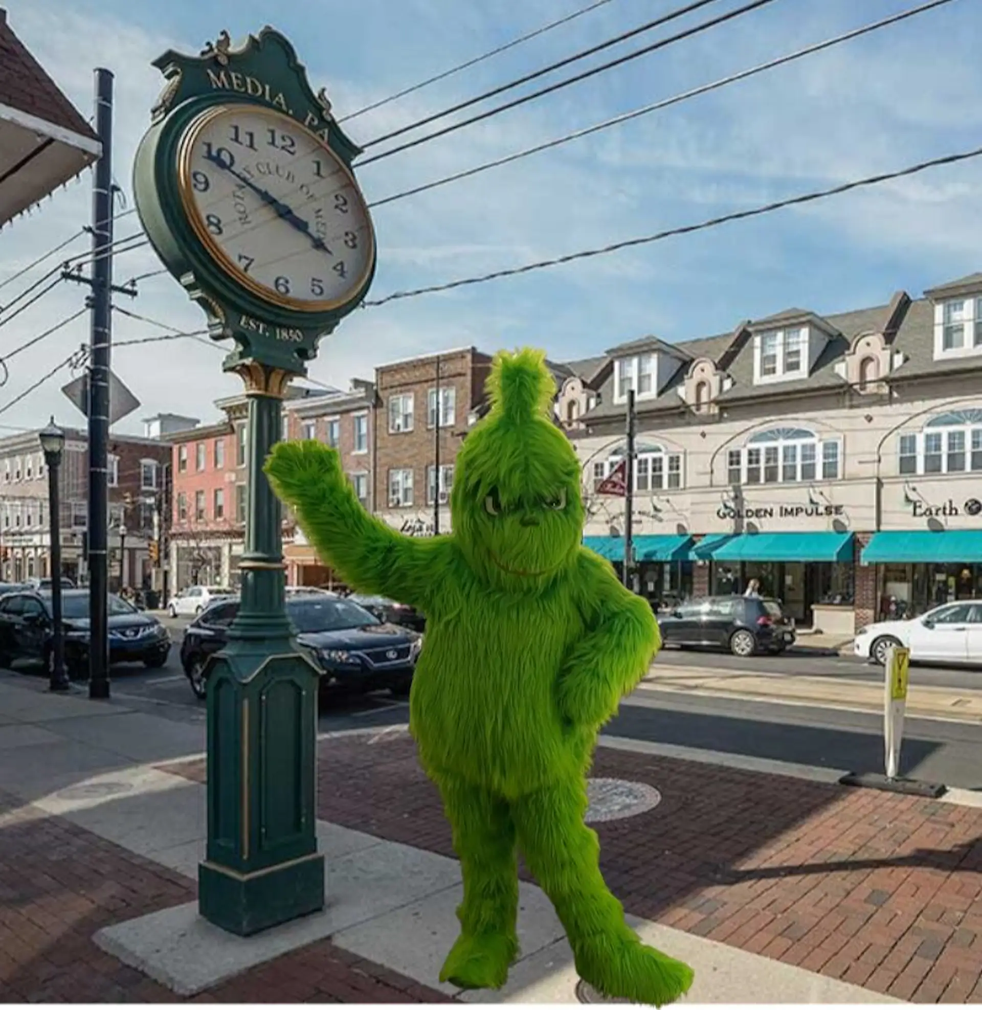 The Grinch by the State Street clock