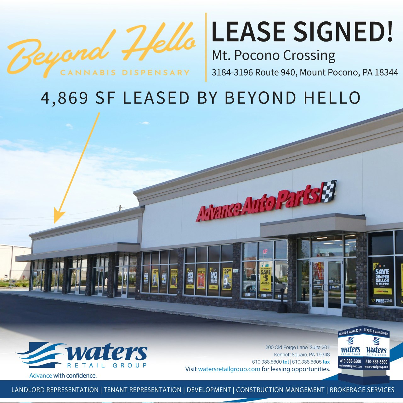 Beyond Hello signs a lease for a new 4,869 square foot Cannabis Dispensary at Mt. Pocono
